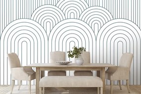 Carta da parati autoadesiva – Motivo arcobaleno Mid-Century bianco-blu