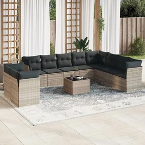 Set divani da giardino 11 pz con cuscini in polyrattan grigio