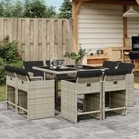 Set Pranzo da Giardino 9pz con Cuscini Grigio Chiaro Polyrattan 3277966