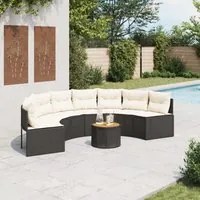 Divano Giardino Tavolo e Cuscini Semicircolare Nero Polyrattan 3318530