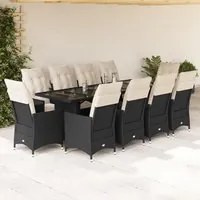 Set da Bistr da Giardino 11 pz con Cuscini Nero in Polyrattan 3277258