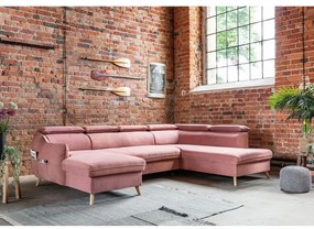 Divano letto angolare a U in velluto rosa chiaro (angolo destro) Sweet Harmony - Miuform
