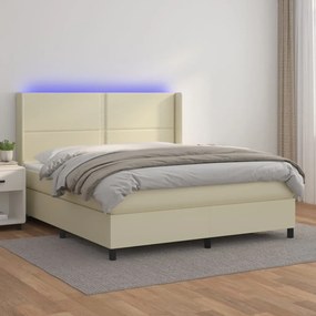 Giroletto a Molle con Materasso e LED Crema 160x200 cm