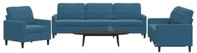 Set Di Divani 3 Pz Con Cuscini Blu İn Velluto /