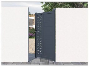 Cancello battente L103 x H181 cm in Alluminio semi traforato con motivi Antracite - GREGOR