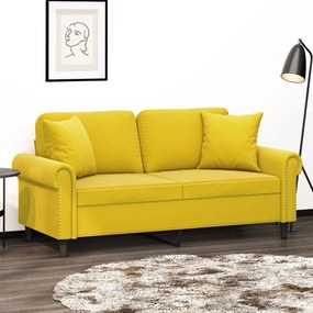 Divano A 2 Posti Con Cuscini Giallo 140 Cm İn Velluto /