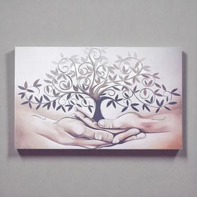 Quadro moderno in tela 65x125 cm tema Albero Della Vita con dettagli in argento