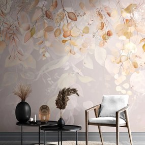 Carta da parati – Foglie Delicate in Abito Scuro