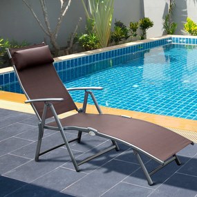 Lettino Prendisole Relax Reclinabile Pieghevole Telaio in Metallo Marrone 137x63.5x100.5 cm...