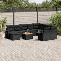 Set Divani da Giardino 11 pz con Cuscini in Polyrattan Nero 3224851