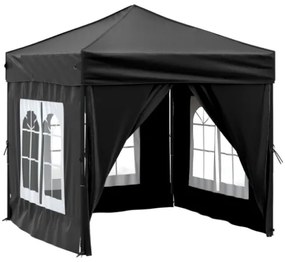 Tenda per Feste Pieghevole con Pareti Laterali Nero 2x2 m