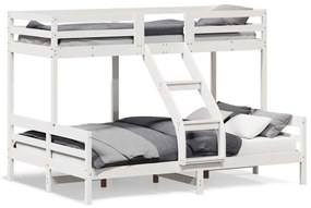 Letto A Castello 80x200/140x200cm Bianco Legno Massello Di Pino /