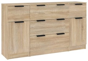 Set di credenze 3 pz rovere sonoma in legno multistrato