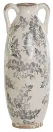 Vaso Home ESPRIT Bianco Marrone Grigio Gres Foglia della pianta 13 x 13 x 35 cm