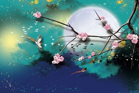 Carta da parati autoadesiva – Rami di albero alla luna piena
