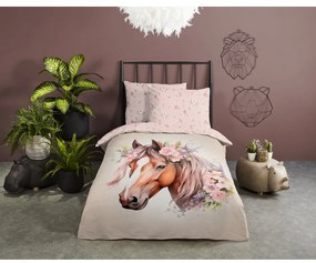 Set copripiumino e federa da bambini rosa/marrone in cotone per letto singolo 140x200 cm Avera – Good Morning