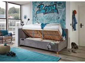 Letto da bambini con sponde grigio imbottito con contenitore con rete inclusa 140x200 cm Fun – Meise Möbel