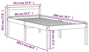 Letto per Anziani Marrone Cera 90x200 cm Legno Massello di Pino