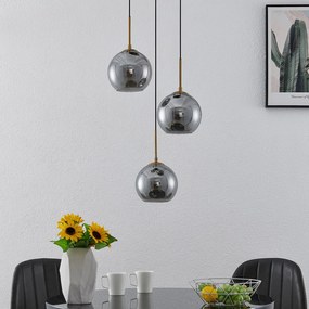 Lindby Jurian sospensione vetro fumè bronzo 3 luci