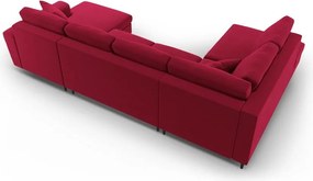Divano angolare rosso allungabile e con contenitore (con penisola a sinistra/a U) con rivestimento in velluto Kyoto – Cosmopolitan Design