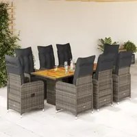 Set Bistr da Giardino 9 pz con Cuscini in Polyrattan Grigio 3277164