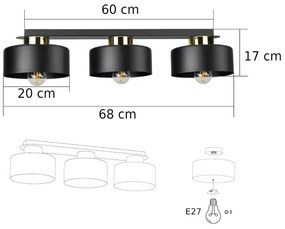 Plafoniera IGNIA 3xE27/60W/230V nero