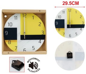 Orologio Da Parete Diametro 29.5cm In Vetro Disegno Giallo Bianco Nero