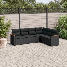 Set divano da giardino 6 pz con cuscini nero in polyrattan