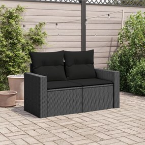 Divano da giardino con cuscini a 2 posti nero in polyrattan