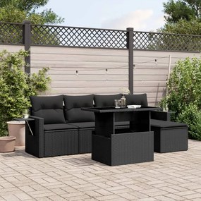 Set divano da giardino 6 pz con cuscini nero in polyrattan