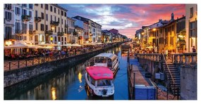 Stampa su tela Tramonto Navigli, multicolore 80 x 180 cm