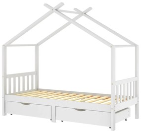 Giroletto bambini bianco con cassetti massello di pino 90x200cm