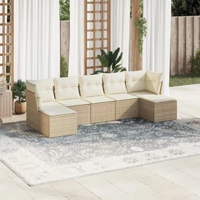Set divani da giardino 7 pz con cuscini beige in polyrattan