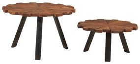 Tavolini da salotto 2pz in legno massello di recupero e ferro
