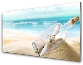 Quadro su vetro Bottiglia da spiaggia Lettera d'arte 100x50 cm