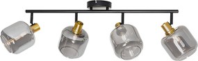 Faretto da soffitto nero con oro e vetro fumé 4 luci - Zuzanna