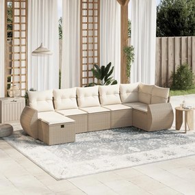 Set Divani da Giardino 7 pz con Cuscini Beige in Polyrattan