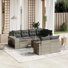 Set divani da giardino 11 pz con cuscini in polyrattan grigio