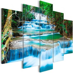 Quadro Waterfall in Kanchanaburi (5 Parts) Wide  Colore Bianco, Dimensioni e Misure 225x100