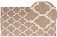 Tappeto Beige Lana 80 x 150 cm Traliccio Motivo Quadrifoglio Trapuntato a Mano Orientale Marocchino Trifoglio