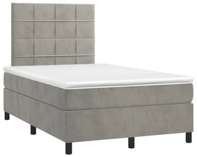 Letto a Molle Materasso e LED Grigio Chiaro 120x200 cm Velluto