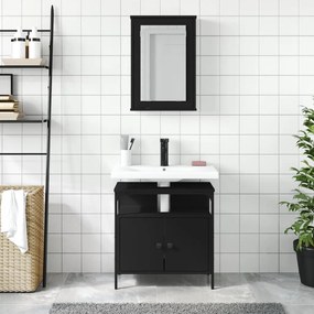 Set mobili da bagno 2 pz nero in legno multistrato