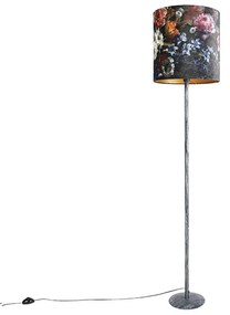 Lampada da terra vintage con paralume grigio antico a motivi floreali 40 cm - Simplo