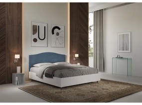 Letto contenitore da 160x190 in legno bianco e testata in microfibra blu Grace