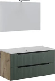 Mobile Bagno Sospeso Comfort 2 Cassetti Cannettato 100 Cm Rovere Verde Salvia