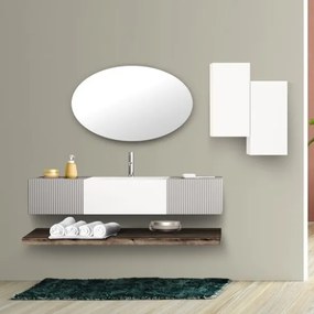 Lavabo 60 cm con due cassetti laterali 40 cm grigi specchio e mensole inferiori Rovere Scuro - Itaca