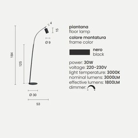 Piantana a LED H184 cm in metallo Nero con faretto orientabile MURGA
