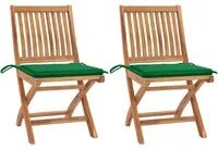 Sedie da Giardino 2 pz con Cuscini Verdi in Massello di Teak 3062438