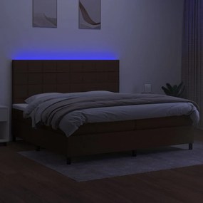 Letto a molle materasso e led marronescuro 200x200cm in tessuto