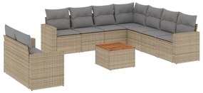 Set divano da giardino 10 pz con cuscini beige in polyrattan